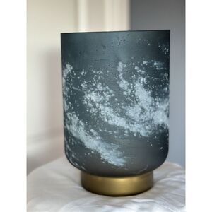 K&K Interiors 54323B 15.5 Inch Frosted Blue Glass Container w/Gold Base